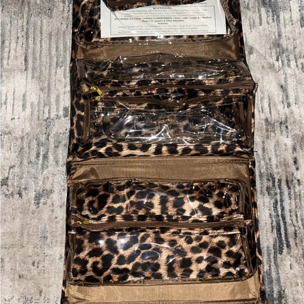 Joy Mangano Better Beauty Case | Leopard Print Roll-Up Organizer + mini